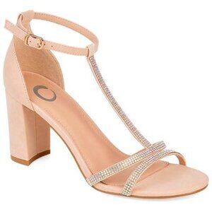 Journee Womens Denali Rhinestone Detail Block Heel Sandals